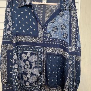 Cupcakes & Cashmere Blue Paisley Patchwork Blouse